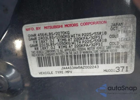 2010 Mitsubishi Outlander Se from USA, damaged, VIN JA4AS3AW9AZ002243